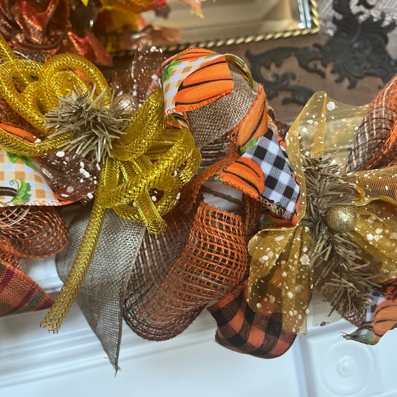 Fall Thanksgiving Autumn 9’ Fireplace Door GARLAND Pumpkin MATCH WREATH AVAIL - Picture 8 of 9
